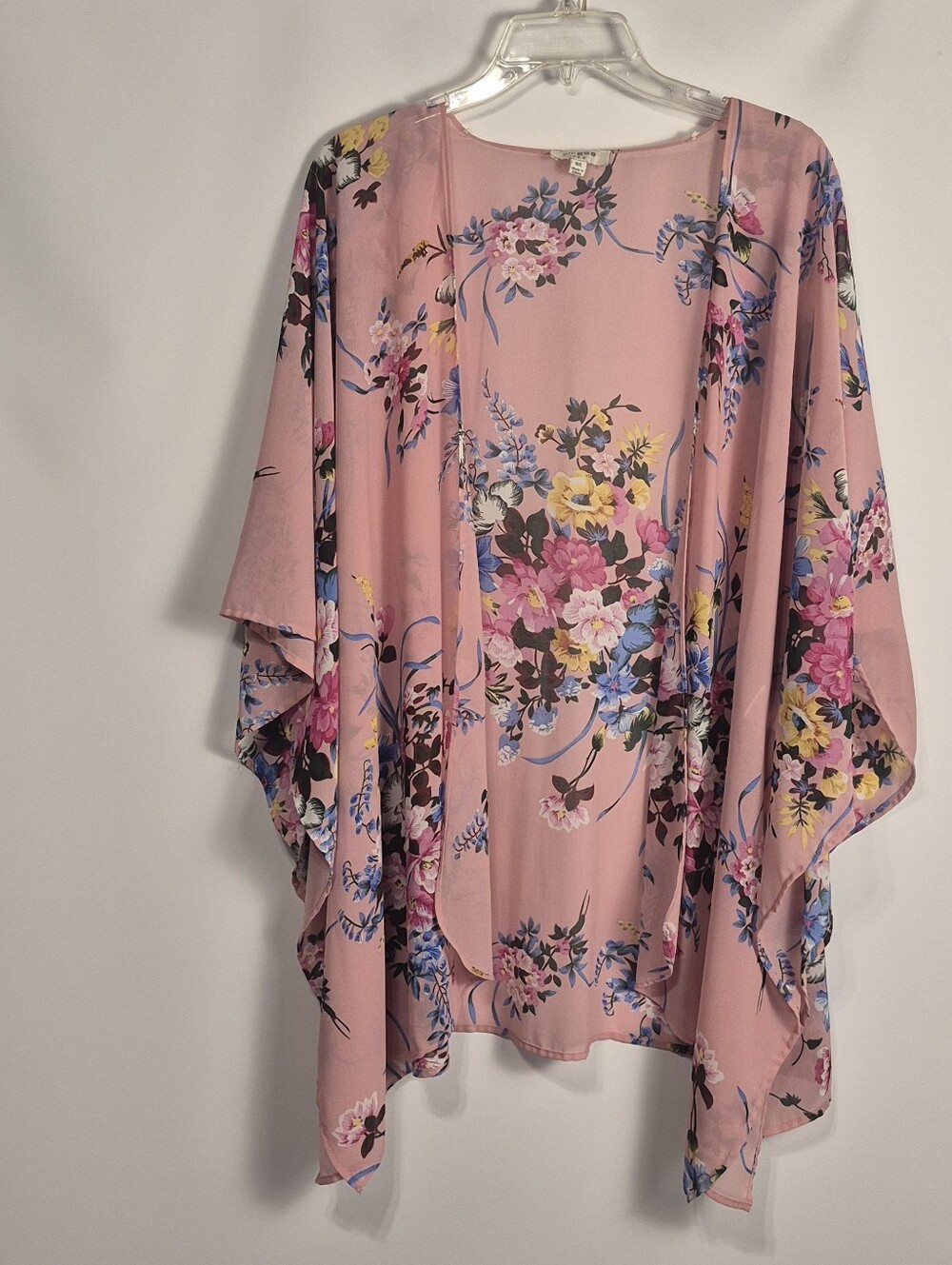 Umgee Pink Floral Kimono Sleeve Tunic Top Womens M/L Boho Flowy Lightweight
